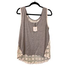 By Zoe Alda Tank Top S/M Gray White Scoop Neck Handmade Crochet Boho Summer NWT